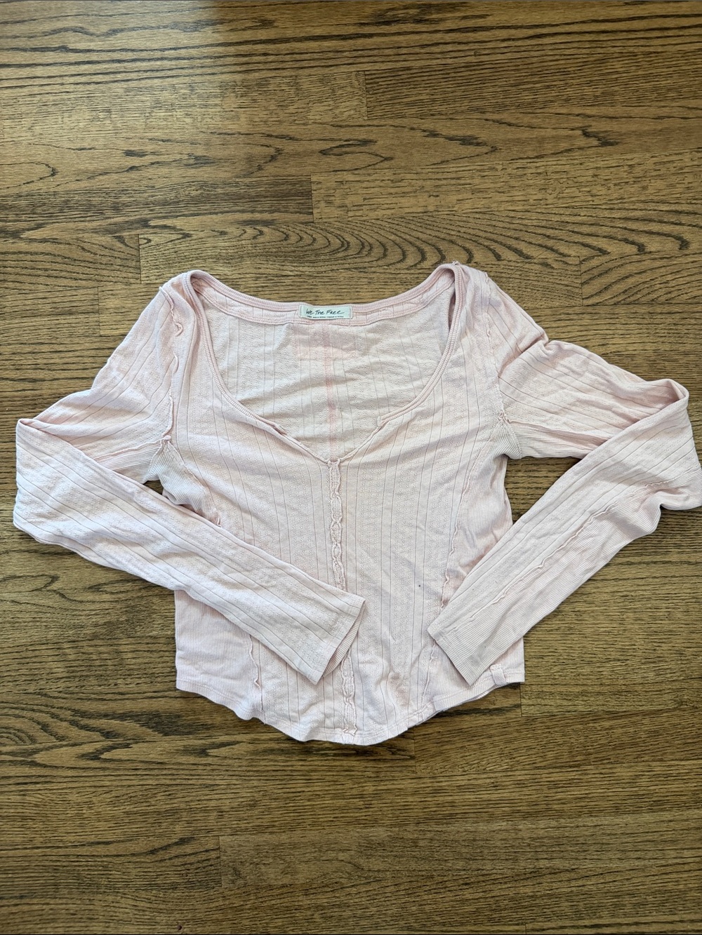 We The Free Light Pink Ribbed Scoop Neck Long Sleeve Top